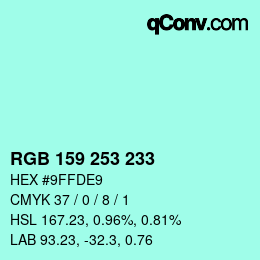 カラーコード: RGB 159 253 233 | qconv.com