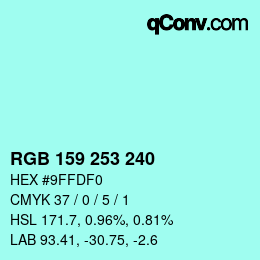 カラーコード: RGB 159 253 240 | qconv.com