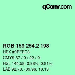 カラーコード: RGB 159 254.2 198 | qconv.com