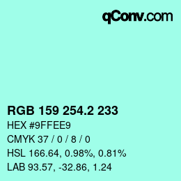 カラーコード: RGB 159 254.2 233 | qconv.com