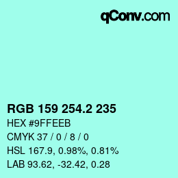 カラーコード: RGB 159 254.2 235 | qconv.com