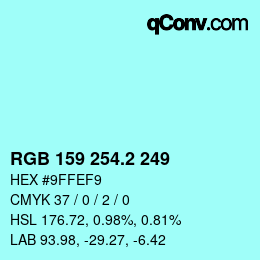 カラーコード: RGB 159 254.2 249 | qconv.com