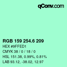 カラーコード: RGB 159 254.6 209 | qconv.com