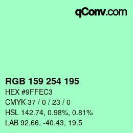 Color code: RGB 159 254 195 | qconv.com