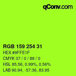 カラーコード: RGB 159 254 31 | qconv.com