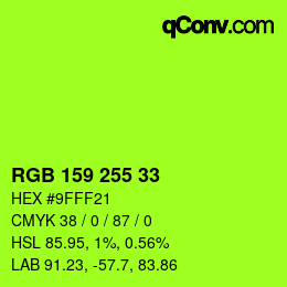 Color code: RGB 159 255 33 | qconv.com