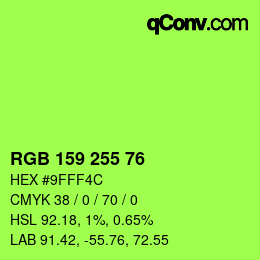 Color code: RGB 159 255 76 | qconv.com