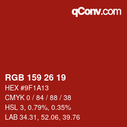 カラーコード: RGB 159 26 19 | qconv.com