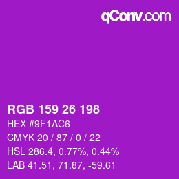 Color code: RGB 159 26 198 | qconv.com