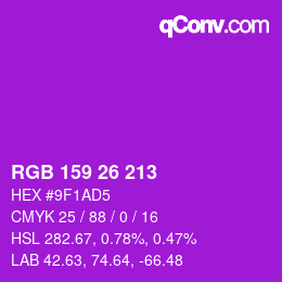 Color code: RGB 159 26 213 | qconv.com