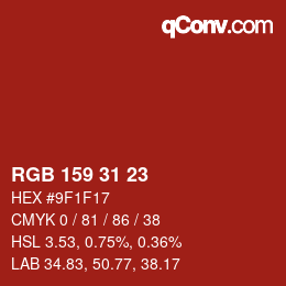 Farbcode: RGB 159 31 23 | qconv.com