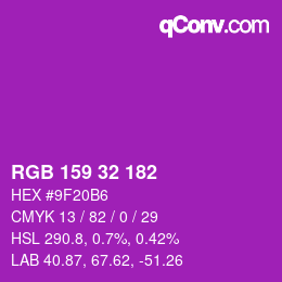 カラーコード: RGB 159 32 182 | qconv.com