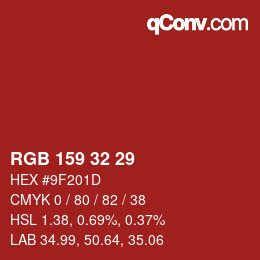 カラーコード: RGB 159 32 29 | qconv.com