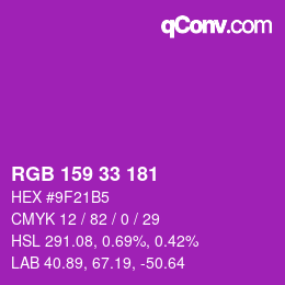 Color code: RGB 159 33 181 | qconv.com