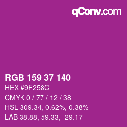 颜色代码: RGB 159 37 140 | qconv.com