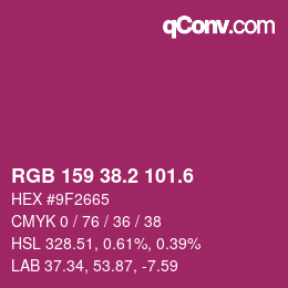 カラーコード: RGB 159 38.2 101.6 | qconv.com