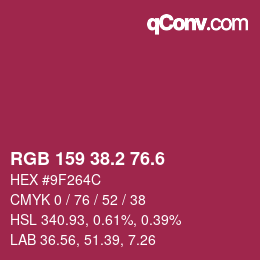 カラーコード: RGB 159 38.2 76.6 | qconv.com