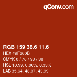 カラーコード: RGB 159 38.6 11.6 | qconv.com