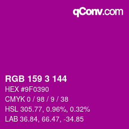 カラーコード: RGB 159 3 144 | qconv.com