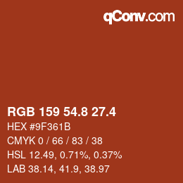 カラーコード: RGB 159 54.8 27.4 | qconv.com