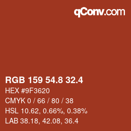 カラーコード: RGB 159 54.8 32.4 | qconv.com