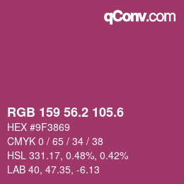 カラーコード: RGB 159 56.2 105.6 | qconv.com