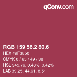 カラーコード: RGB 159 56.2 80.6 | qconv.com