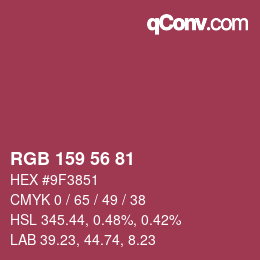 颜色代码: RGB 159 56 81 | qconv.com