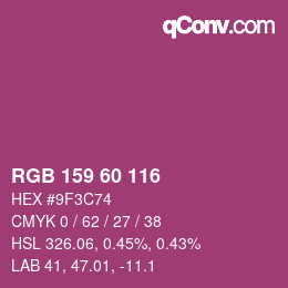 颜色代码: RGB 159 60 116 | qconv.com