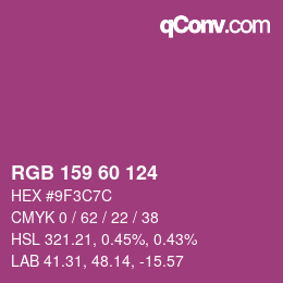 颜色代码: RGB 159 60 124 | qconv.com