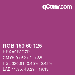 颜色代码: RGB 159 60 125 | qconv.com