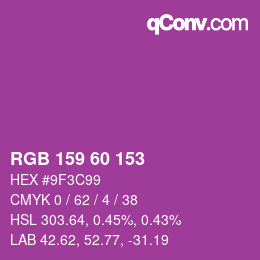 カラーコード: RGB 159 60 153 | qconv.com