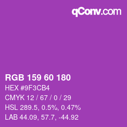 颜色代码: RGB 159 60 180 | qconv.com