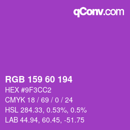 カラーコード: RGB 159 60 194 | qconv.com