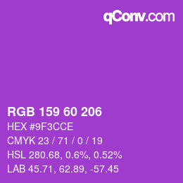 颜色代码: RGB 159 60 206 | qconv.com