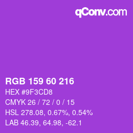 颜色代码: RGB 159 60 216 | qconv.com