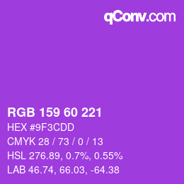 颜色代码: RGB 159 60 221 | qconv.com