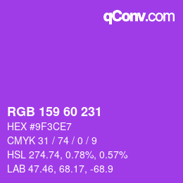 颜色代码: RGB 159 60 231 | qconv.com