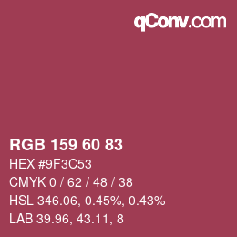 カラーコード: RGB 159 60 83 | qconv.com
