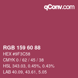 颜色代码: RGB 159 60 88 | qconv.com
