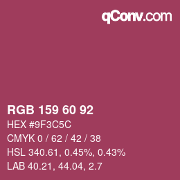 颜色代码: RGB 159 60 92 | qconv.com