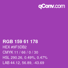 カラーコード: RGB 159 61 178 | qconv.com
