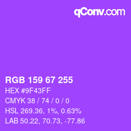 Color code: RGB 159 67 255 | qconv.com