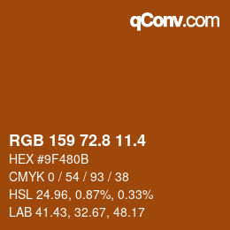 カラーコード: RGB 159 72.8 11.4 | qconv.com