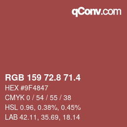 カラーコード: RGB 159 72.8 71.4 | qconv.com