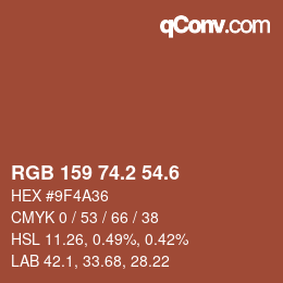 カラーコード: RGB 159 74.2 54.6 | qconv.com