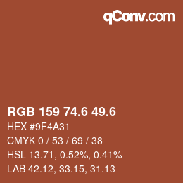 カラーコード: RGB 159 74.6 49.6 | qconv.com