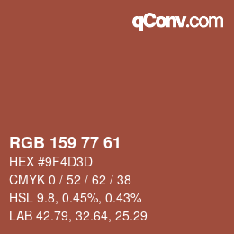 颜色代码: RGB 159 77 61 | qconv.com