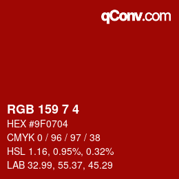 カラーコード: RGB 159 7 4 | qconv.com