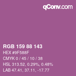 颜色代码: RGB 159 88 143 | qconv.com